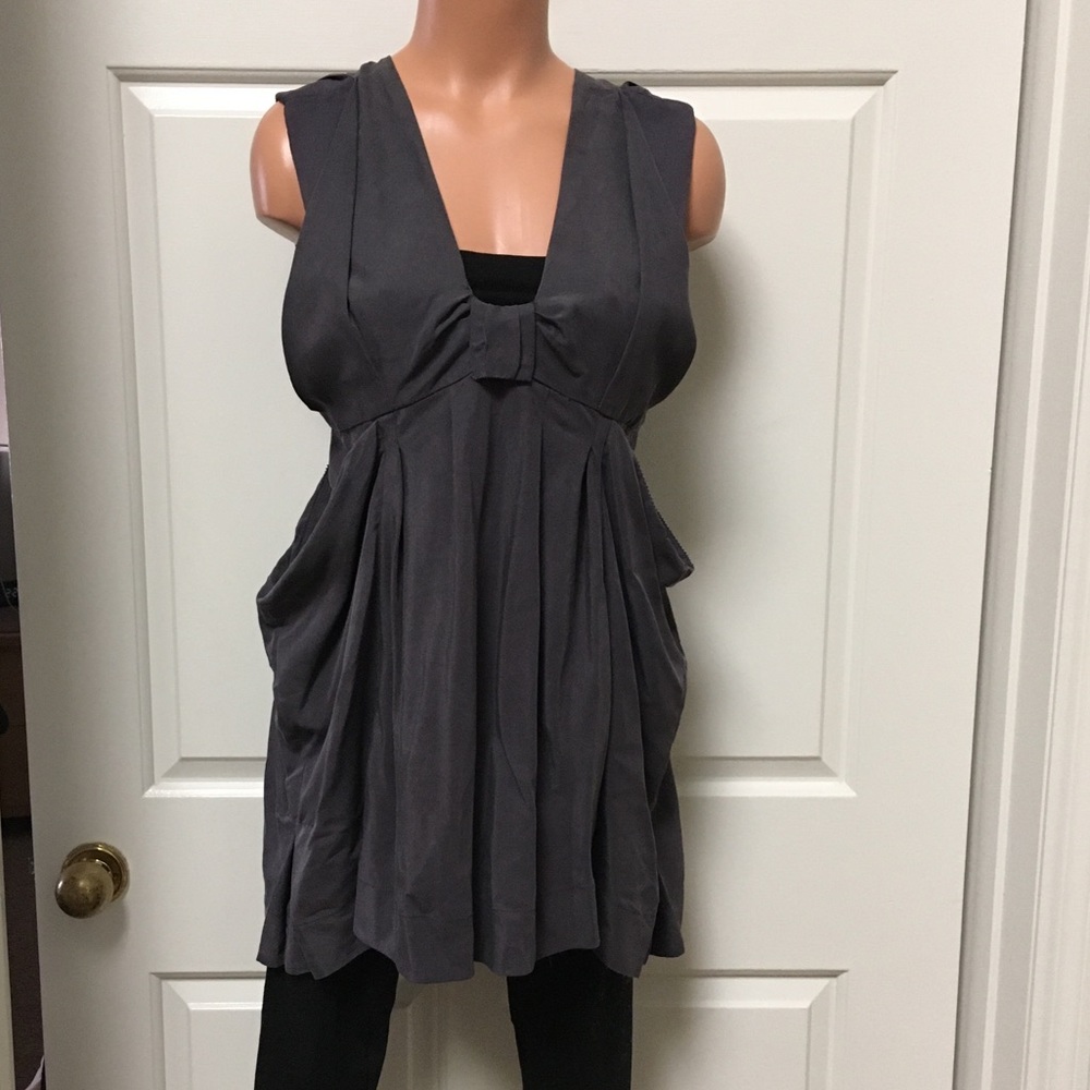Eryn Brinie sleeveless Grey shift dress blouse XS